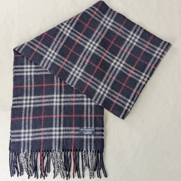 Authentic Burberry Lambswool Scarf Black/Navy – Unisex – Elegant Warm Accessory - Picture 1 of 7